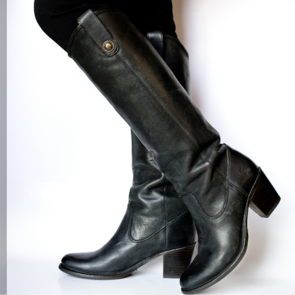 Frye Jackie Button Tall Slouchy Leather Boots - Picture 1 of 11